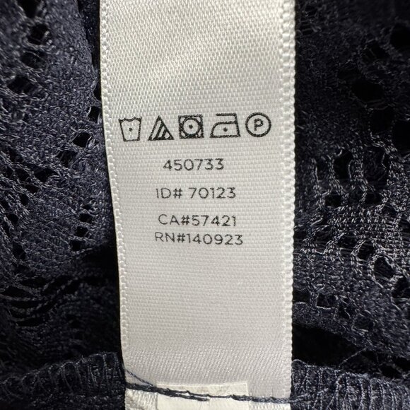 Ann Taylor LOFT Lace Tunic Top XL Dark Blue Bell Sleeve Sheer - Picture 7 of 10